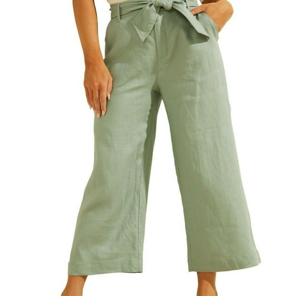 GUESS TESSA LINEN CULOTTE Pants Sport FADE TO JADE Size S - Picture 3 of 9